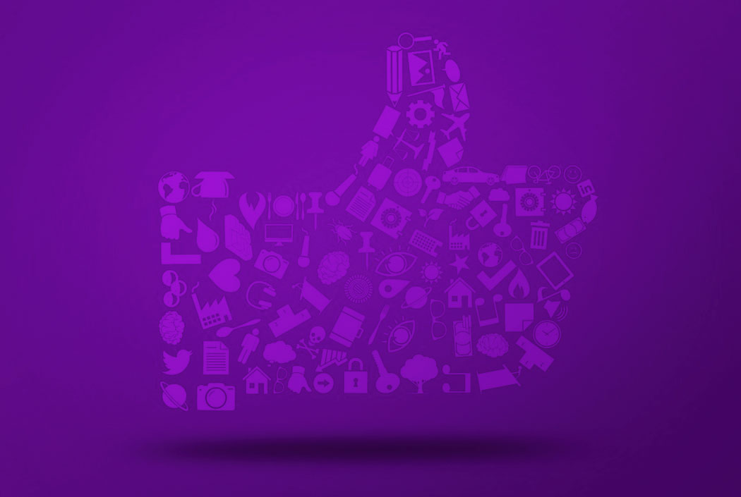 Símbolo de curtida do Facebook com fundo roxo